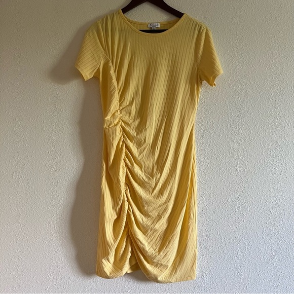 Yellow Asymmetrical Ruched Mini Dress - Picture 3 of 7
